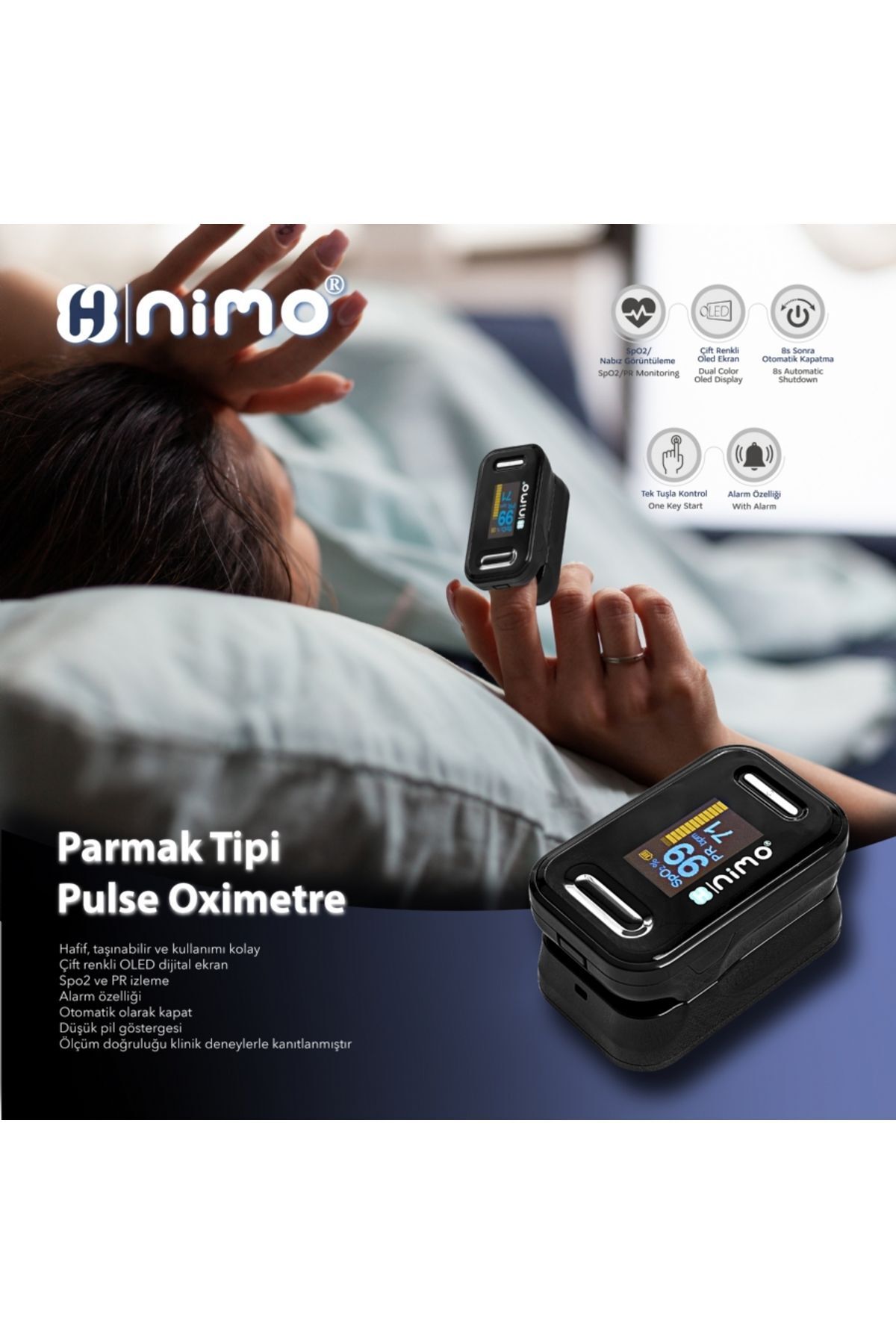 Nimo Parmak Tipi Pulse Oksimetre Hnk-pls-01 Oximetre Nabız Ölçer