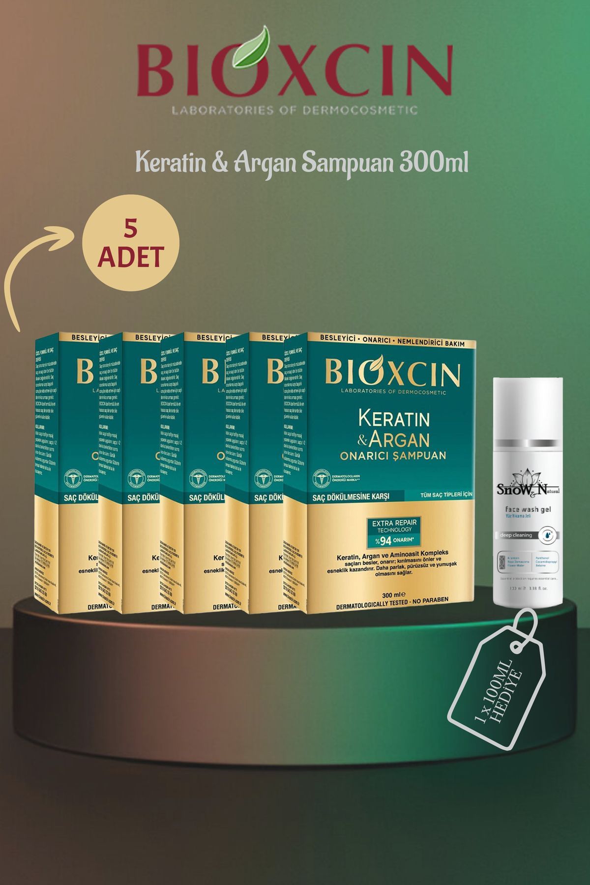 شامپو کراتین و آرگان 300 میلی لیتر 5 عدد + ست هدیه 1 ژل Bioxcin