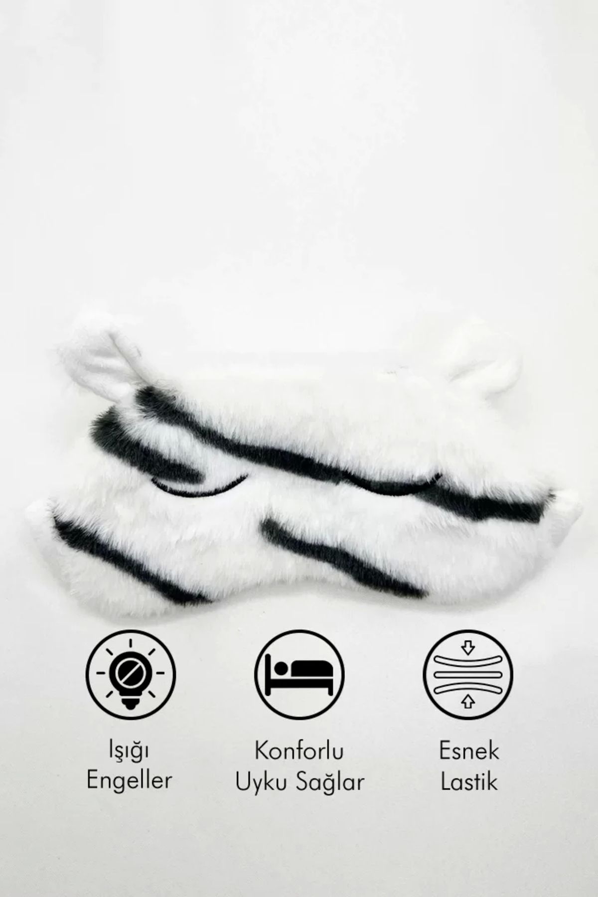 little Luv Çocuklar İçin Zebra Desenli Kulak Detaylı Peluş Uyku Bandı