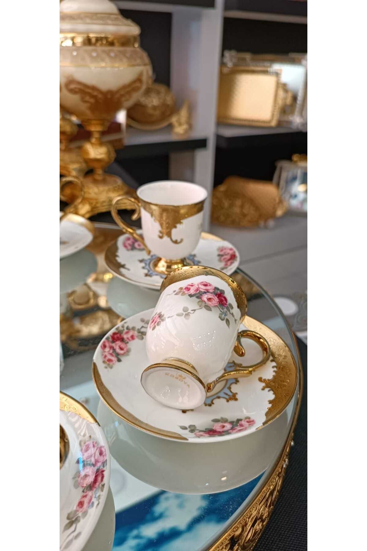 Kosova-Flowered Solar 6 Person Porcelain Coffee Cup Set (Roses) 3