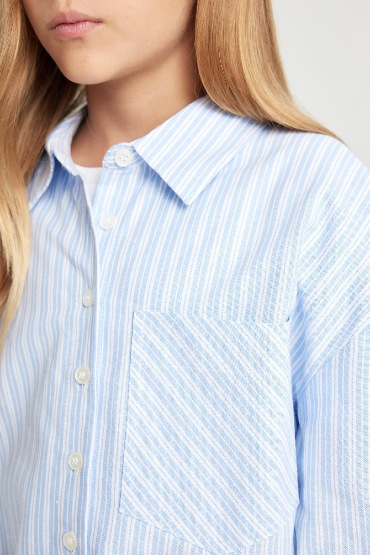 DeFacto-Girl's Crop Cotton Long Sleeve Pocket Shirt D0680A824Au 5