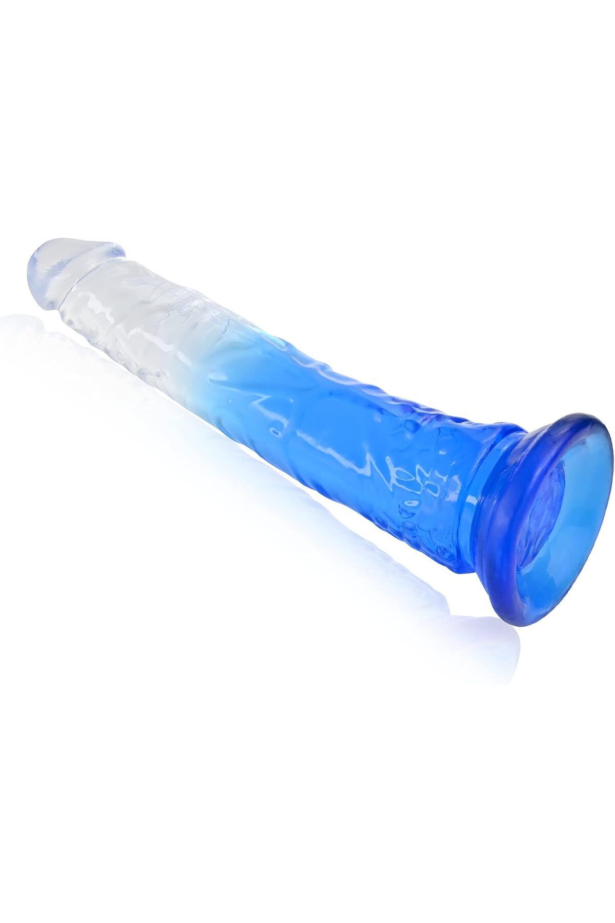 Yumurtalıksız Anal Vajina Realistik Jel Dokuda Ultra Yumuşak Şeffaf Mavi 21 Cm Penis Gerçekçi Dildo 4