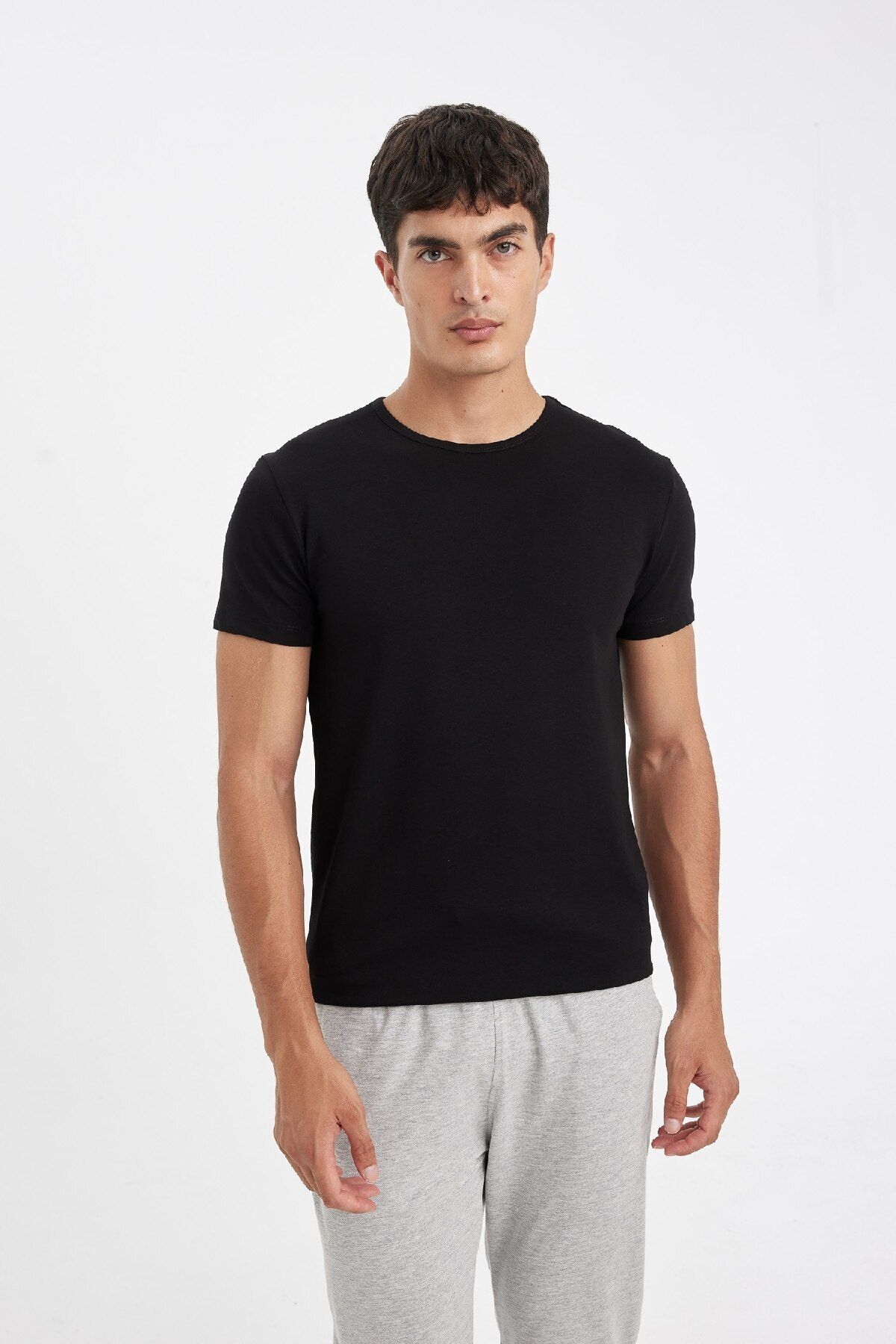 DeFacto-Slim Fit kerékpáros nyakú, rövid ujjú pizsama felső L4885AZ24WN 3