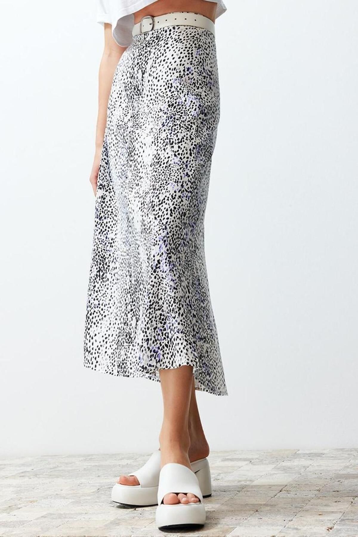 Moda Regular Animal Desen Günlük Maxi Boy Leopar Desenli Viskon Kumaş Midi Dokuma Etek - Görsel 3