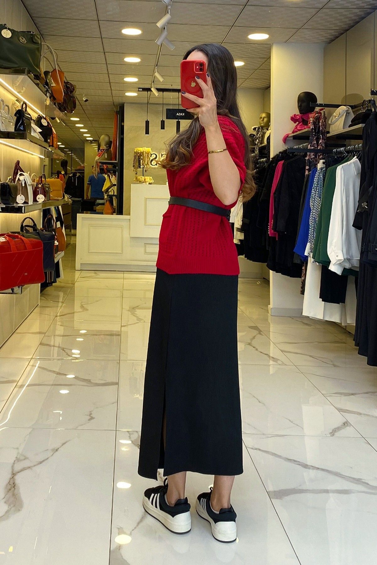 ژاکت جلو باز قرمز زنانه لباس در پرونده مد روز با الگوی CARDIGAN RIDD جیب دقیق ستاره اورجینال Vosse