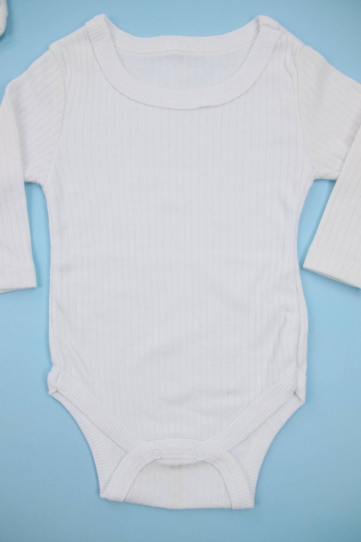 Lindakids Fitilli Kumaş %100 Pamuk Uzun Kollu Çıtçıtlı 2'li Beyaz Bebek Body/Zıbın fotoğrafı 4 (önizleme)
