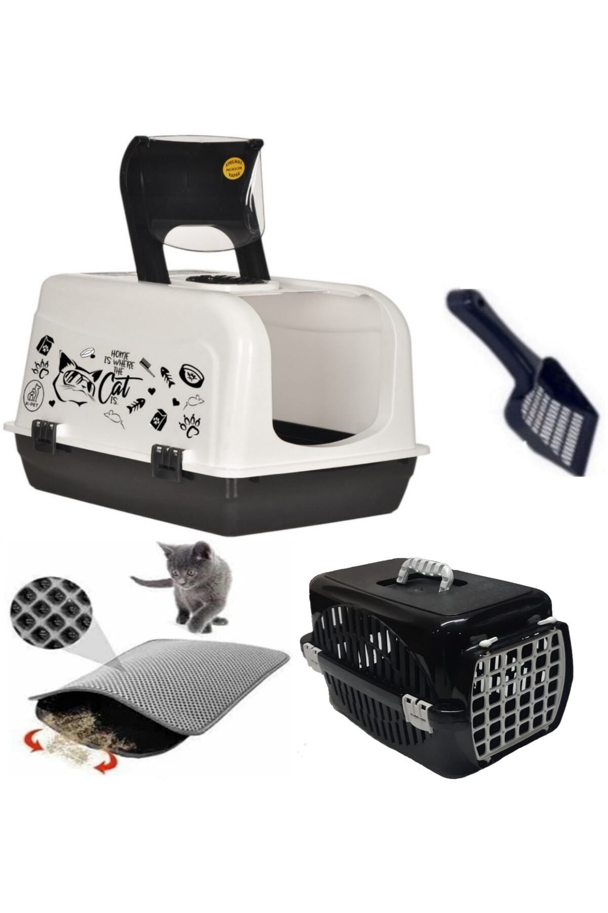 oceanking Maxi Kedi Tuvalet Kabı Üsten Açılır ( Kauçuk Paspas Ve Siyah Taşıma Kabı )