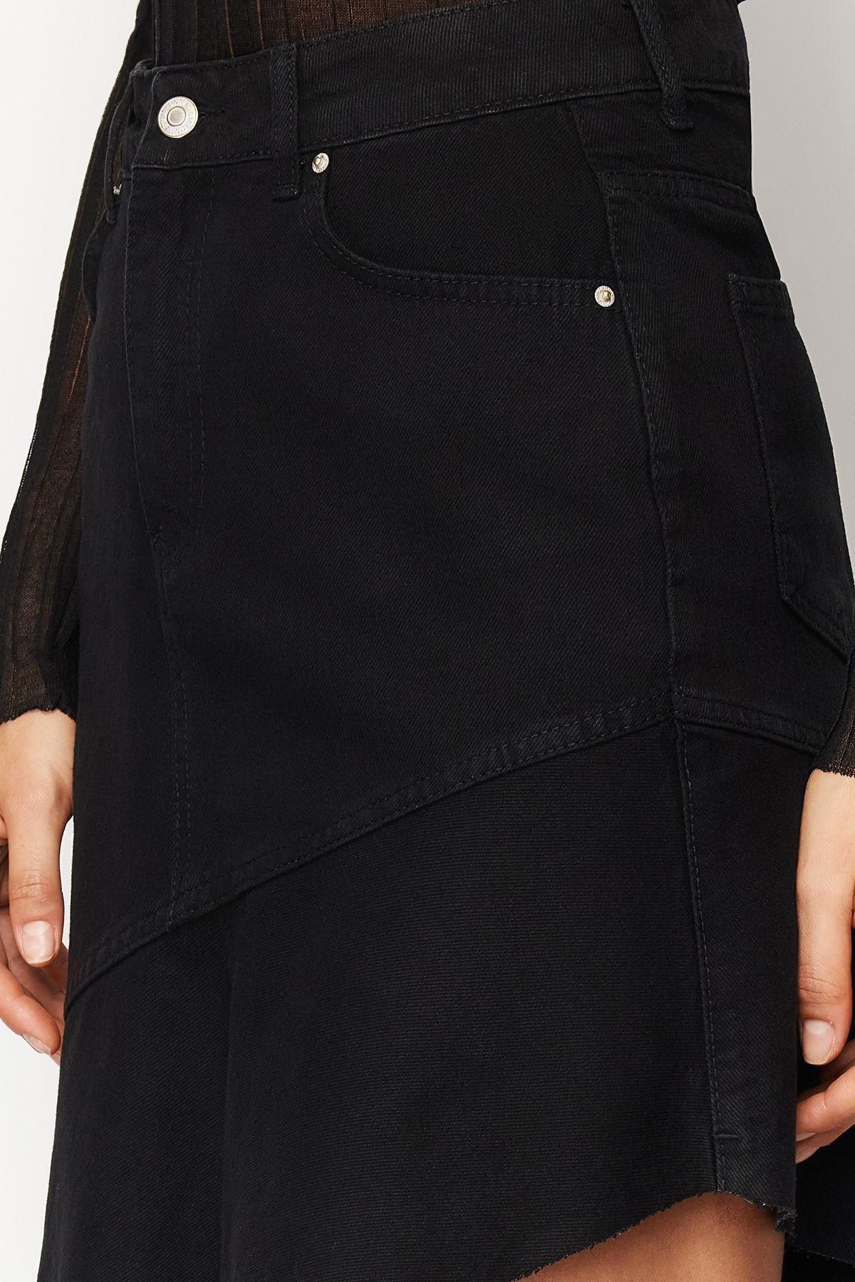 Moda Asimetrik Düz Desen Günlük Maxi Boy Asimetrik Yüksek Bel Maxi Denim Etek - Görsel 3