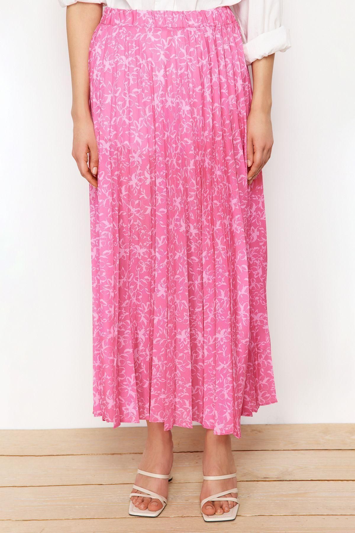 Kadın Çiçek Desenli Kloş Maxi Etek Fermuarlı Cepsiz Ramadan Koleksiyonu Günlük Şık Hafta Sonu - Görsel 4