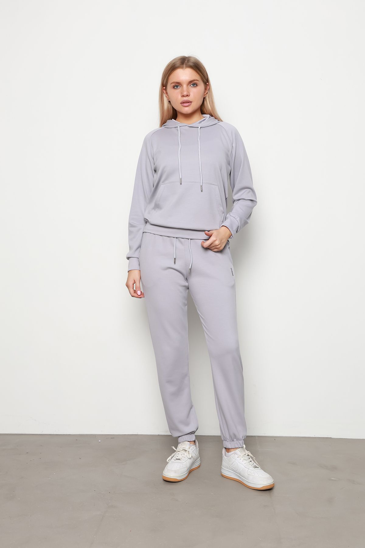 Kangaroo Pocket Hooded 2pcs Set - GRAY