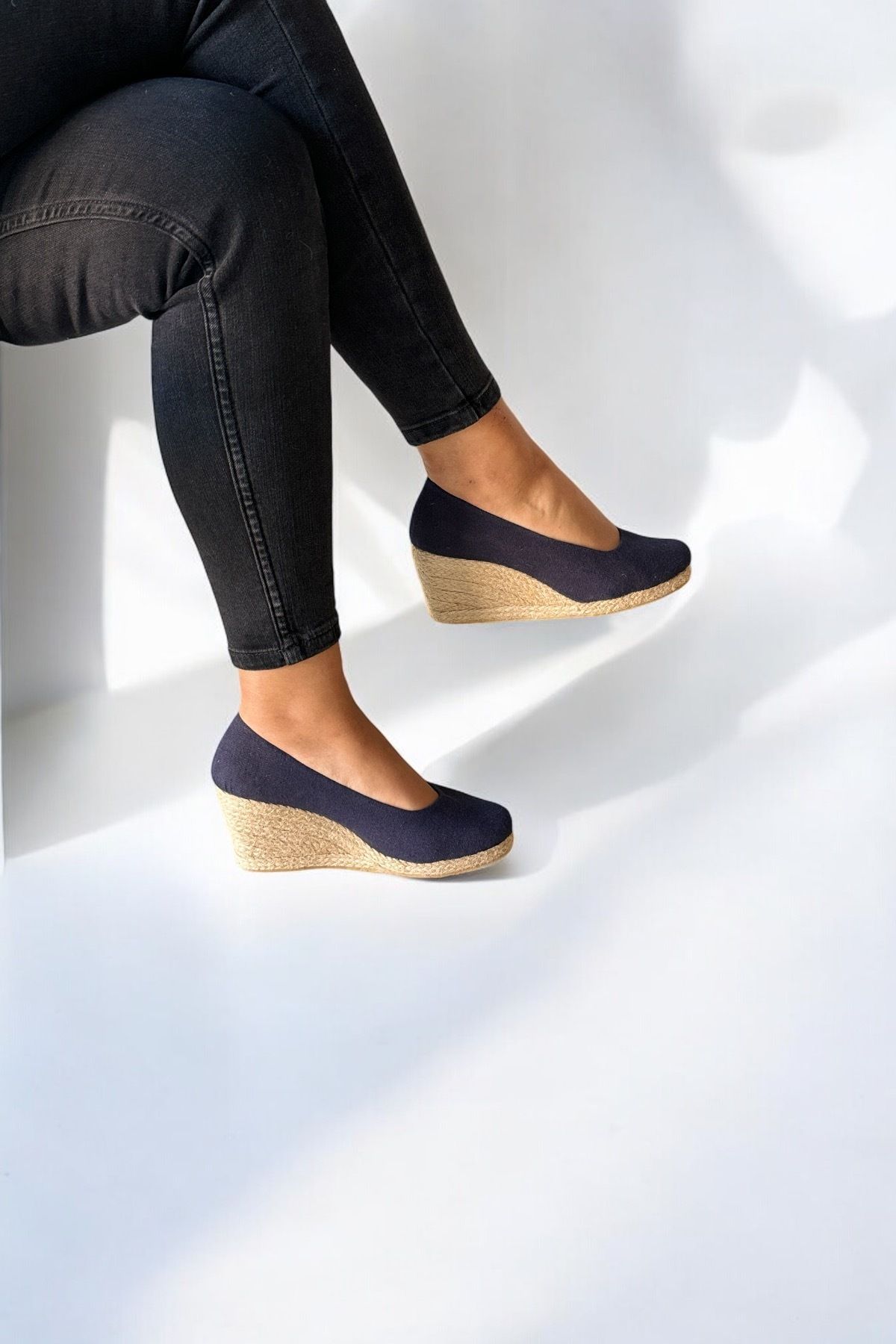 Y&D Shoes 7cm Dolgu Topuk Keten Espadril