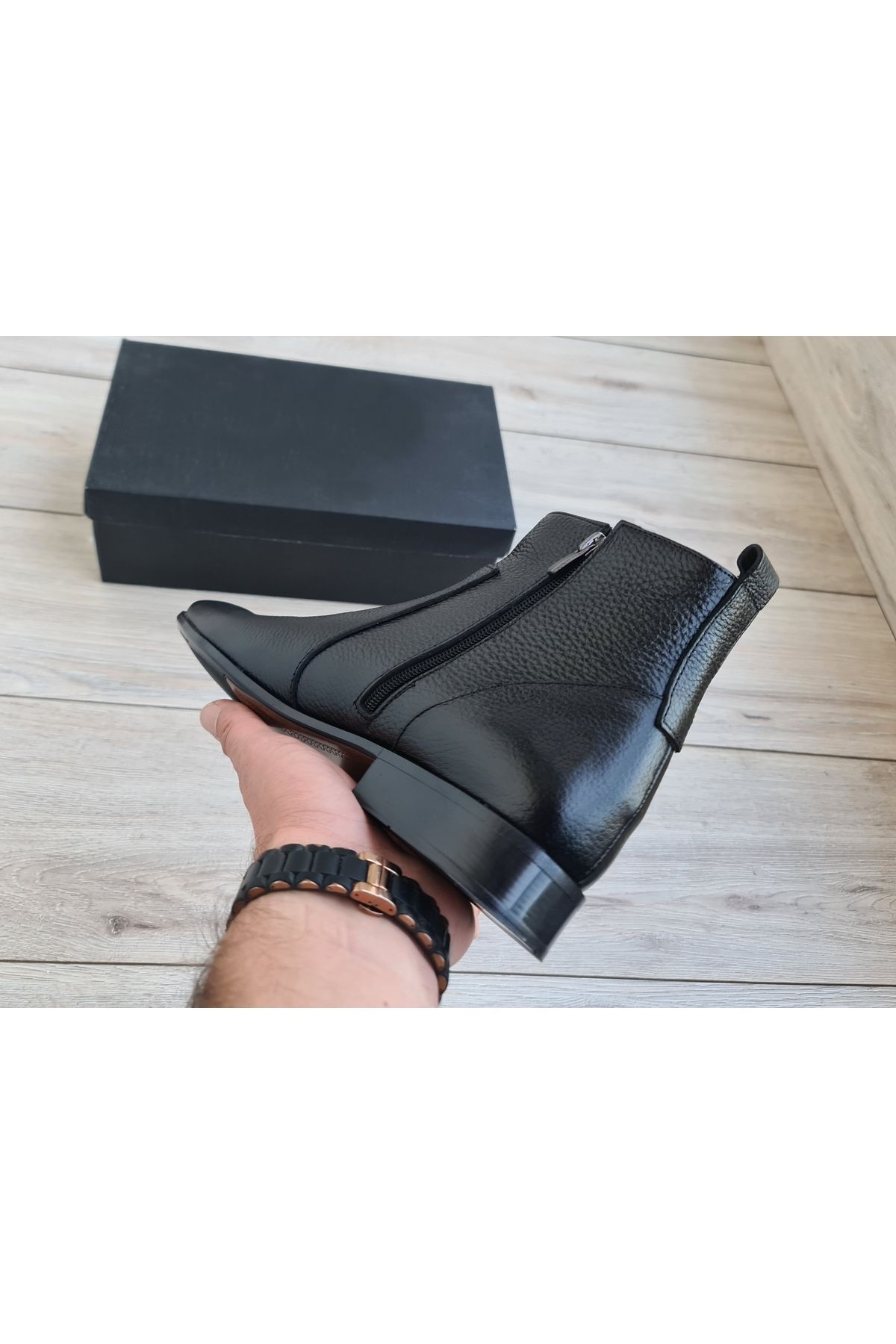 Özel Yapım  Italyan Model Erkek Hakiki Deri Siyah Klasik Bot - Görsel 4