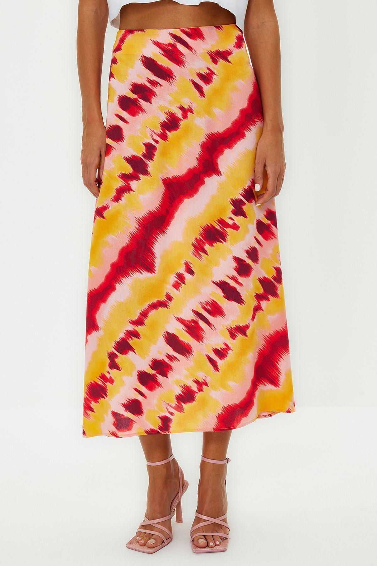 Moda Regular Retro Desen Günlük Midi Boy Viskon Kumaşlı Midi Boy Dokuma Etek - Görsel 4