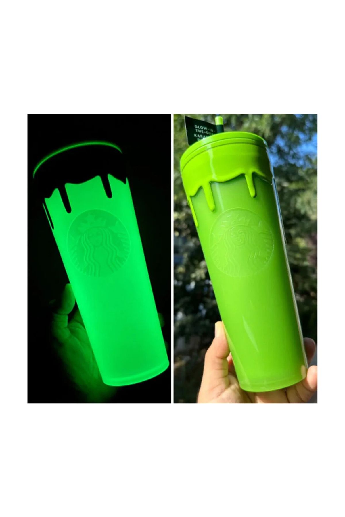 Starbucks Yeşil Fosforlu Karanlıkta Parlayan Plastik Soğuk Içecek
