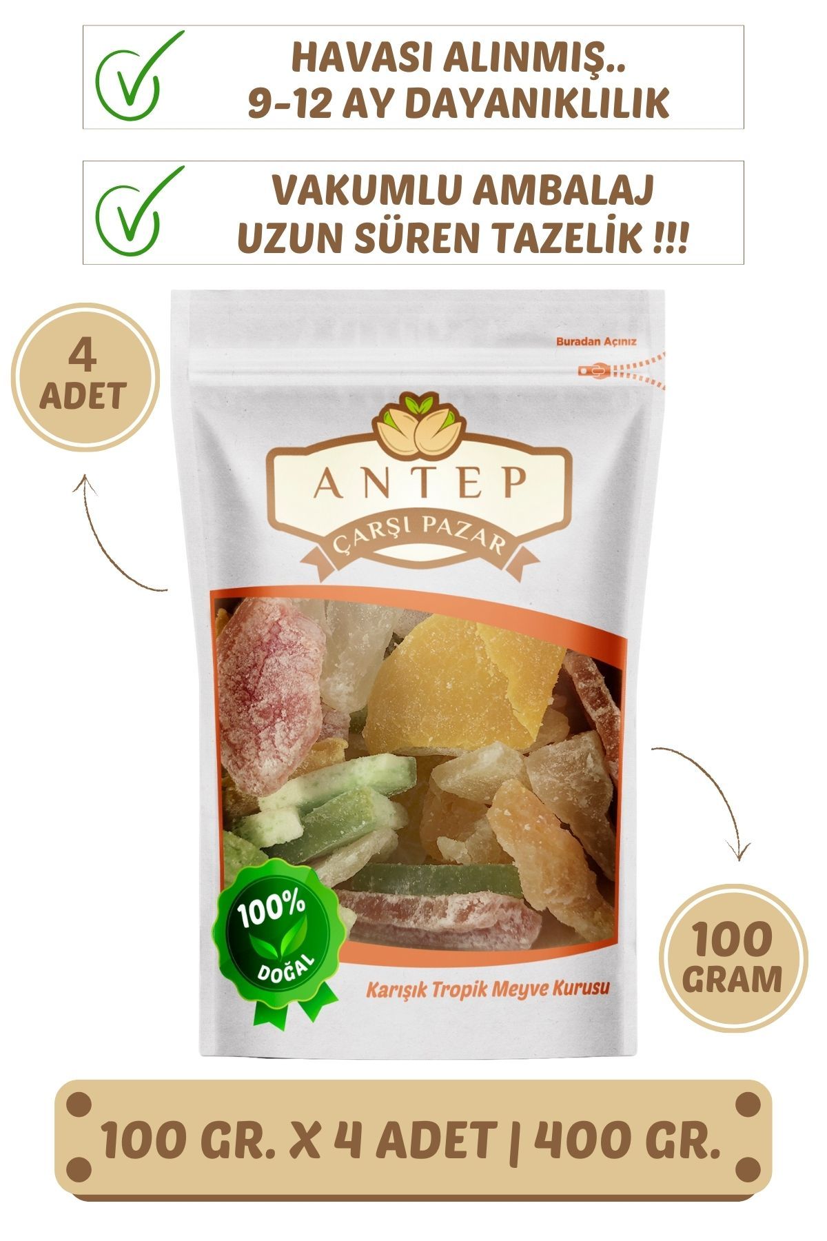 Karışık Meyve Kurusu | 100 Gr. X 4 Adet | VAKUMLU AMBALAJ