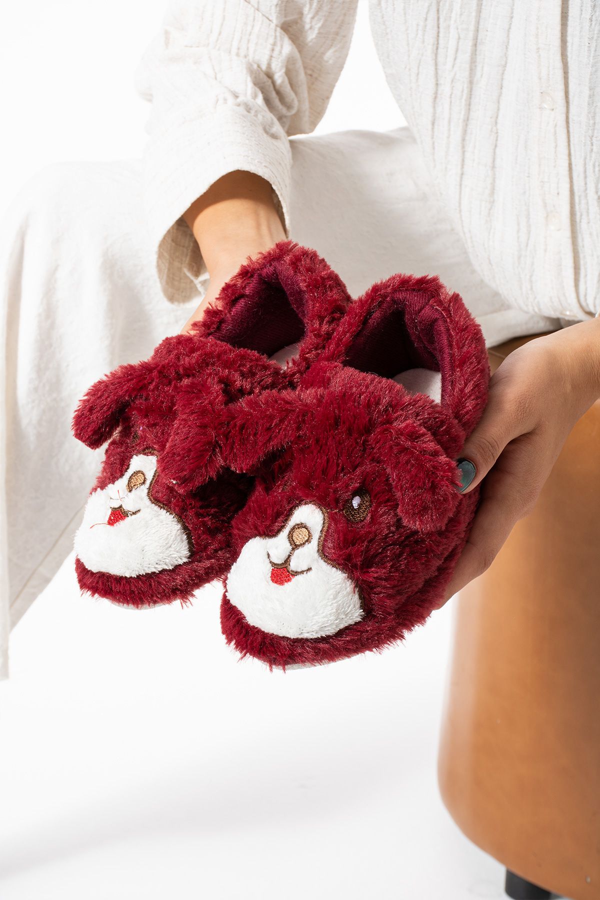 Moda Devrin-Claret Red Rabbit Figured Children's Shoes - Home and Booties 4