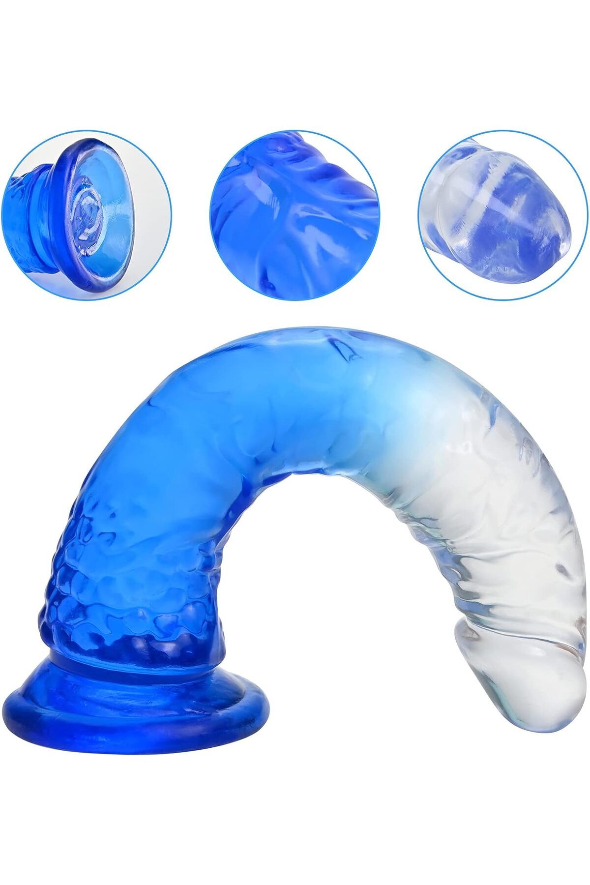 Yumurtalıksız Anal Vajina Realistik Jel Dokuda Ultra Yumuşak Şeffaf Mavi 21 Cm Penis Gerçekçi Dildo 3