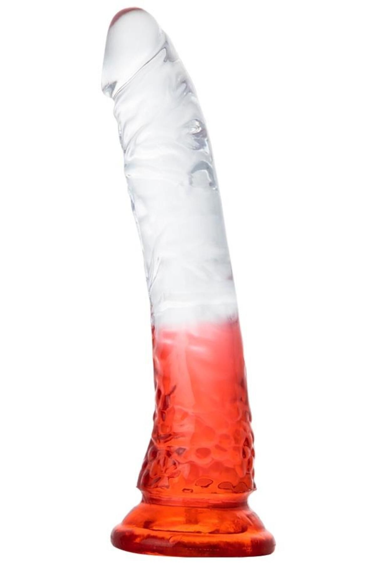 Şeffaf Kırmızı Jel Doku 21 Cm Penis Yumurtalıksız Anal Vajina Realistik Ultra Yumuşak Gerçekçi Dildo