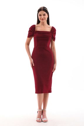 migi life Likralı flowers kumaş omuz detaylı midi boy kalem elbise