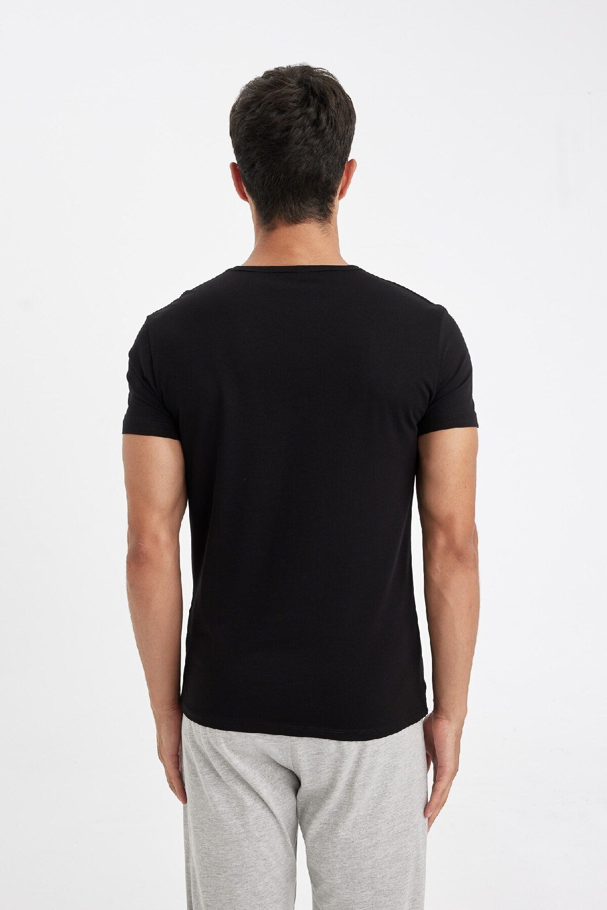 DeFacto-Slim Fit kerékpáros nyakú, rövid ujjú pizsama felső L4885AZ24WN 7