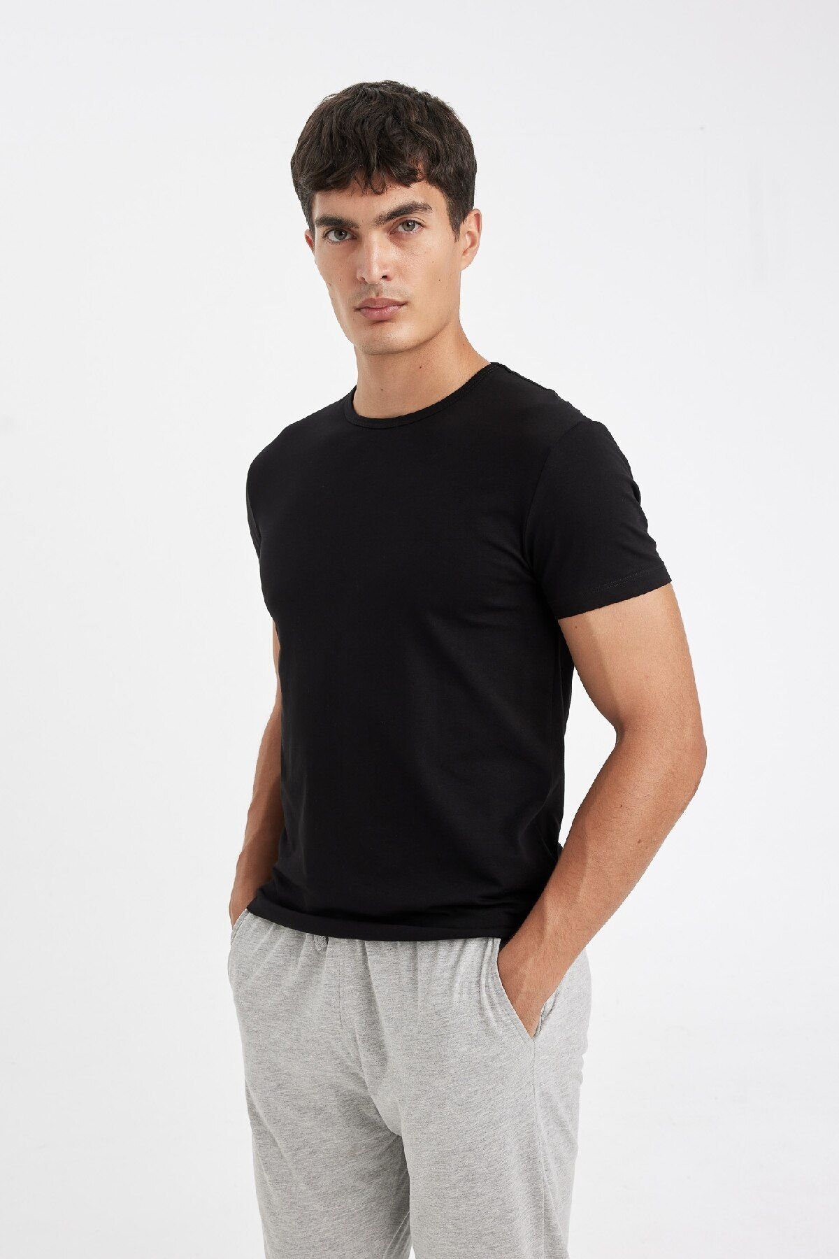 DeFacto-Slim Fit kerékpáros nyakú, rövid ujjú pizsama felső L4885AZ24WN 5