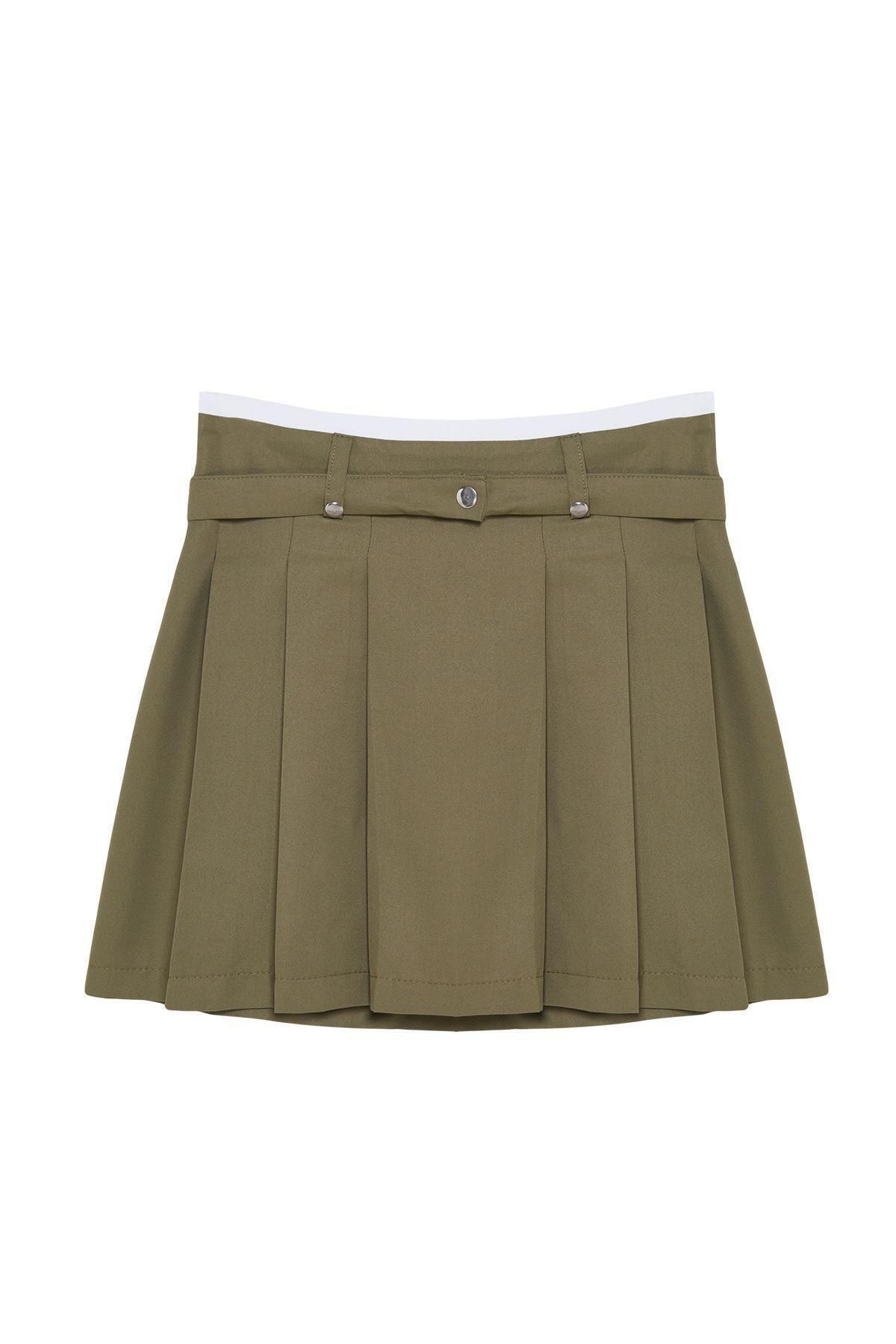 Kadın Düz Desen Mini Etek Kemerli Casual A line Gabardin Günlük Kullanım Dayanıklı Malzeme - Görsel 3