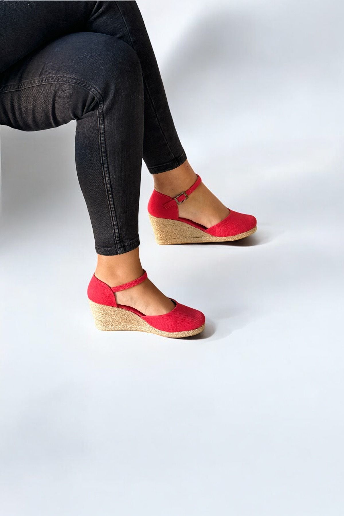 Y&D Shoes Dolgu Topuk Düz Keten Sandalet Espardil