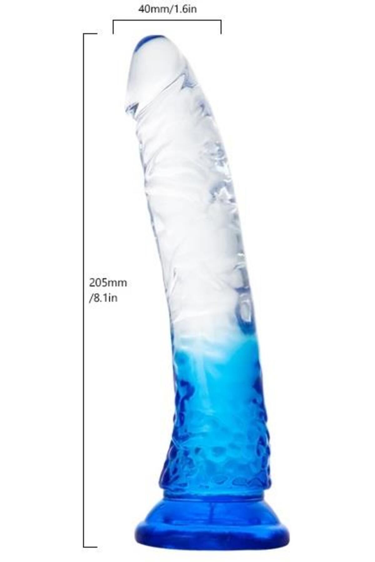 Yumurtalıksız Anal Vajina Realistik Jel Dokuda Ultra Yumuşak Şeffaf Mavi 21 Cm Penis Gerçekçi Dildo 2