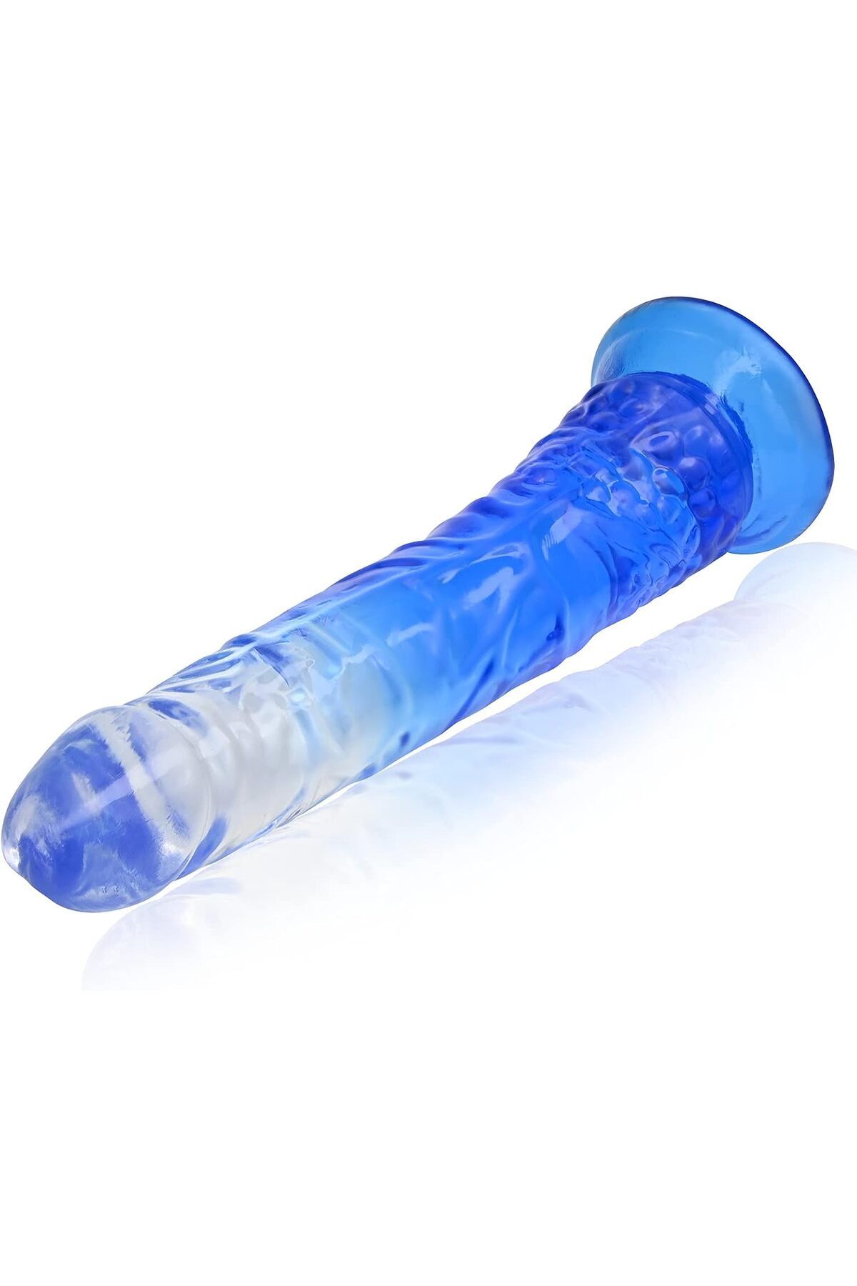 Yumurtalıksız Anal Vajina Realistik Jel Dokuda Ultra Yumuşak Şeffaf Mavi 21 Cm Penis Gerçekçi Dildo 5