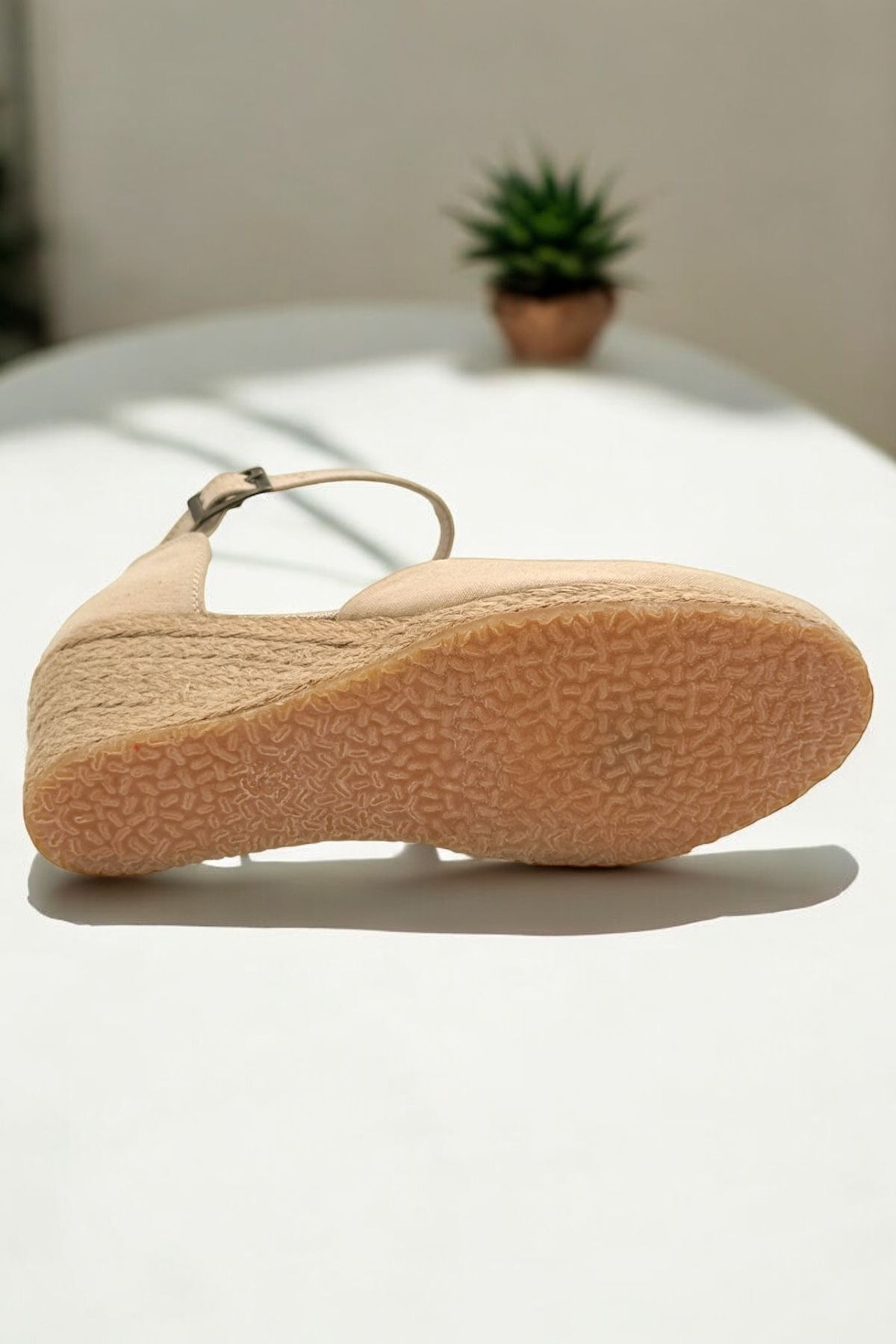 Y&D Shoes Dolgu Topuk Arkası Açık Keten Sandalet görsel 8