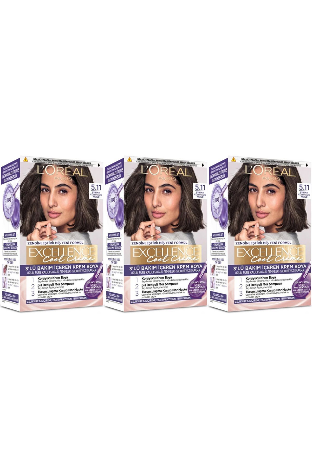ست 3 تایی رنگ موی Excellence Hair Dye 5.11 Extra Ashy Brown Light L'Oreal Paris
