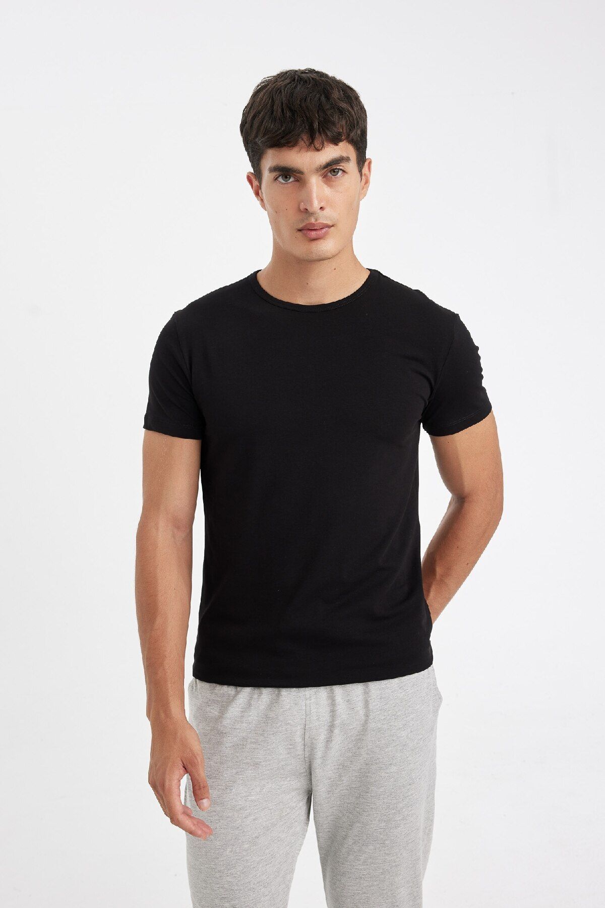 DeFacto-Slim Fit kerékpáros nyakú, rövid ujjú pizsama felső L4885AZ24WN 4