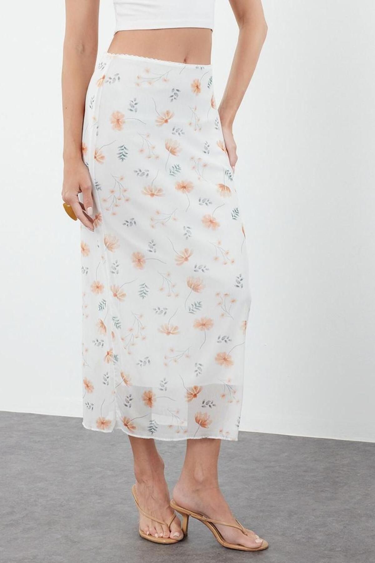 Moda Slim Baskılı Desen Günlük Maxi Boy Leopar Animal Desenli Esnek Tül Maxi Örme Etek - Görsel 3