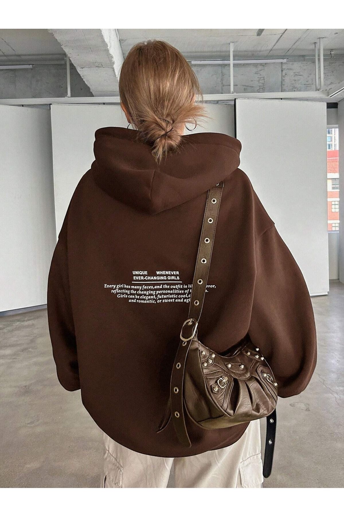 OVER HEAD Brown Unique Printed Oversize Hoodie Thread
