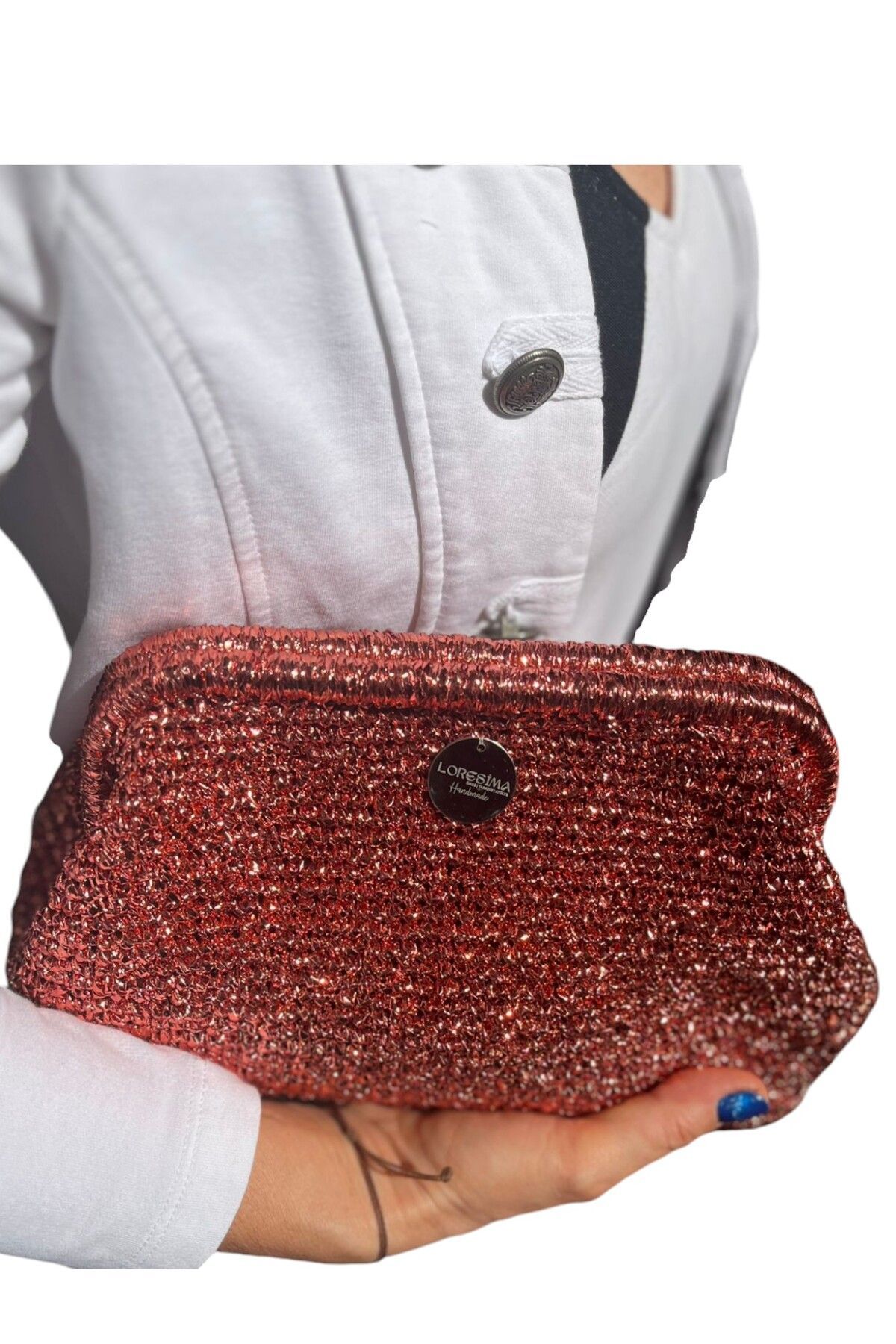METALİK BURSLU ÇANTA /EL ÇANTASI/PARLAK ÖRME ÇANTA/ÖRME ÇANTA/CLUTCH ÇANTA