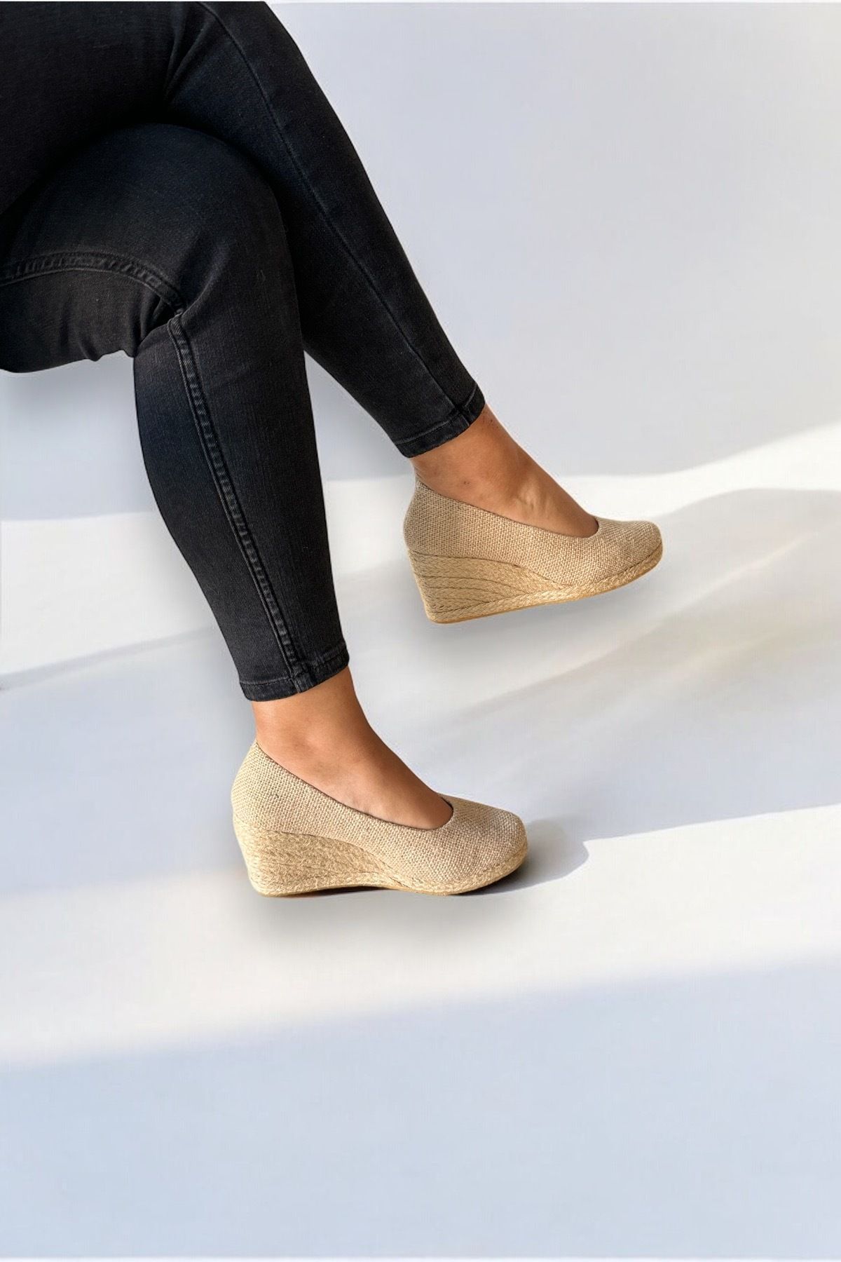 Y&D Shoes 7cm Dolgu Topuk Keten Espadril
