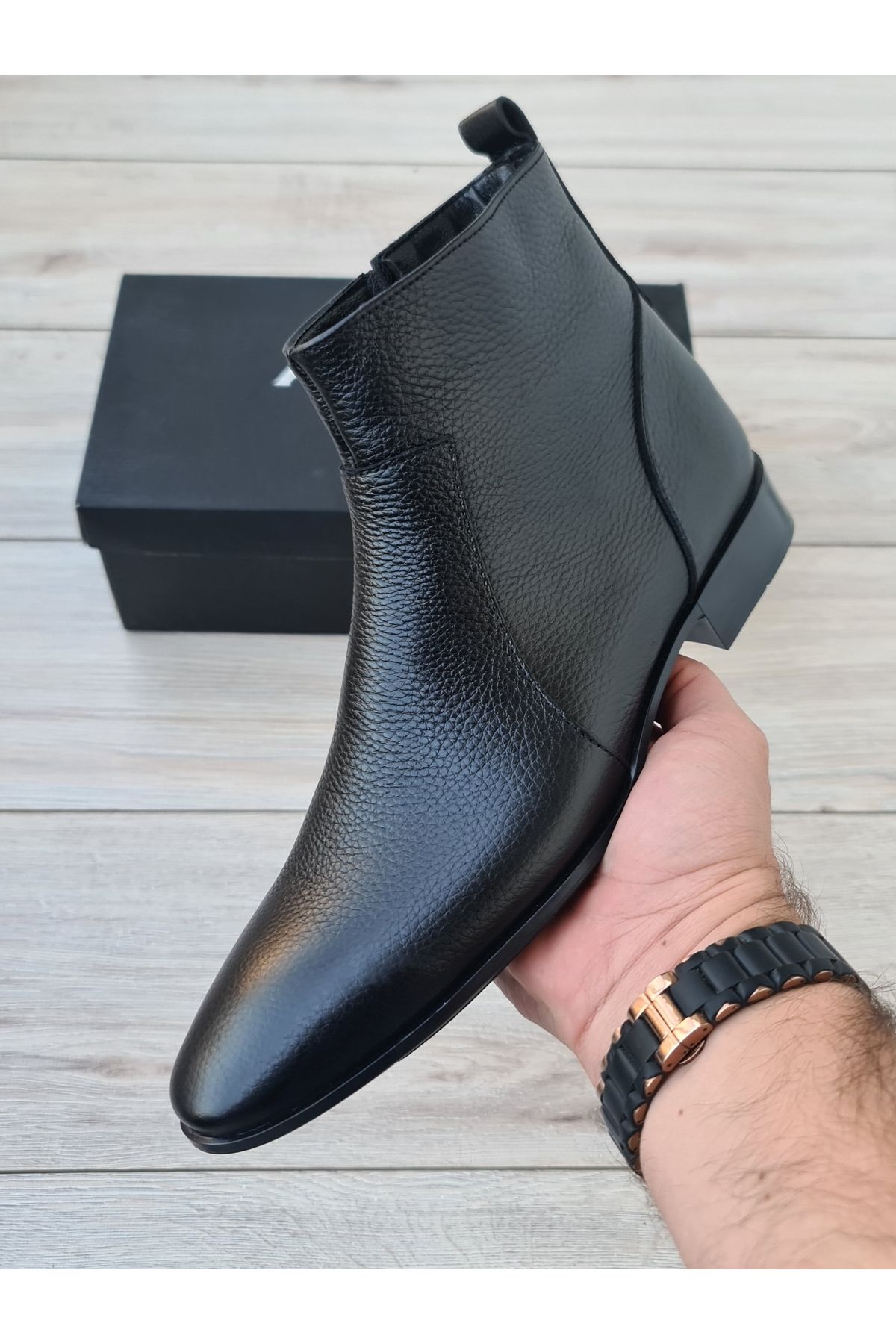 Özel Yapım  Italyan Model Erkek Hakiki Deri Siyah Klasik Bot - Görsel 2