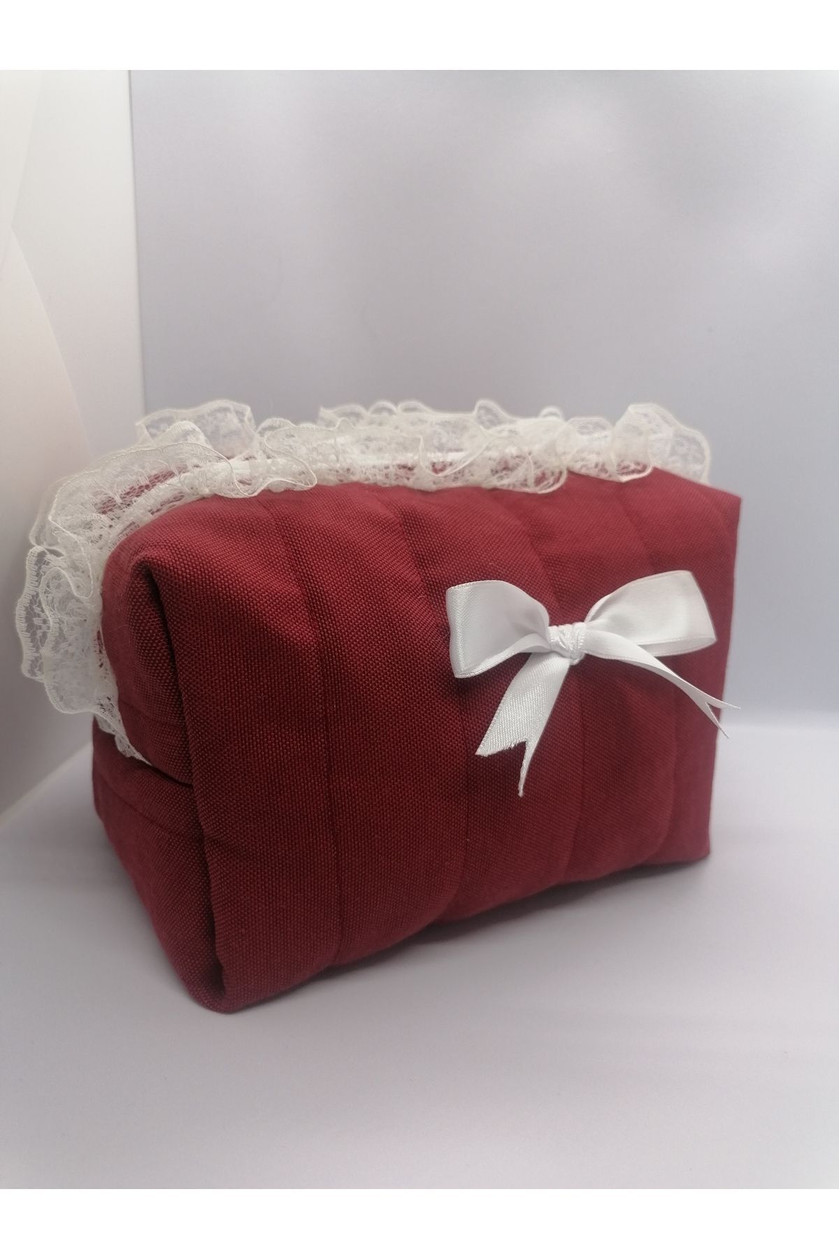 CLARET RED RIBBON توری چند منظوره زیپی کیسه آرایش 20*11*12 سانتی متر YEDİ CÜCELER EL SANATLARI