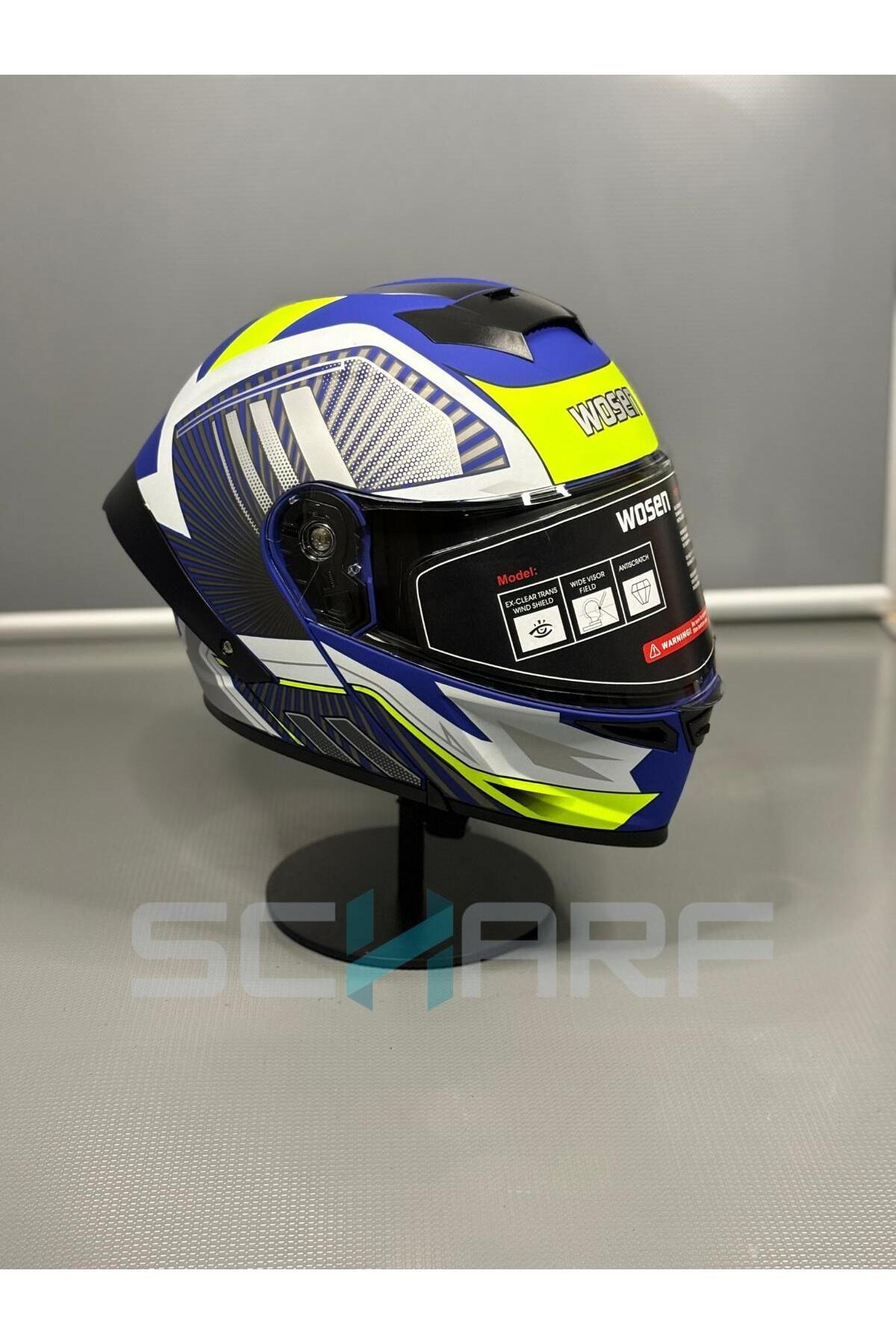 WOSEN Ws-202 Güneş Vizörlü Çene Açılır Kask MATTBLUE A1 (ŞEFFAF VİZÖRLÜ)