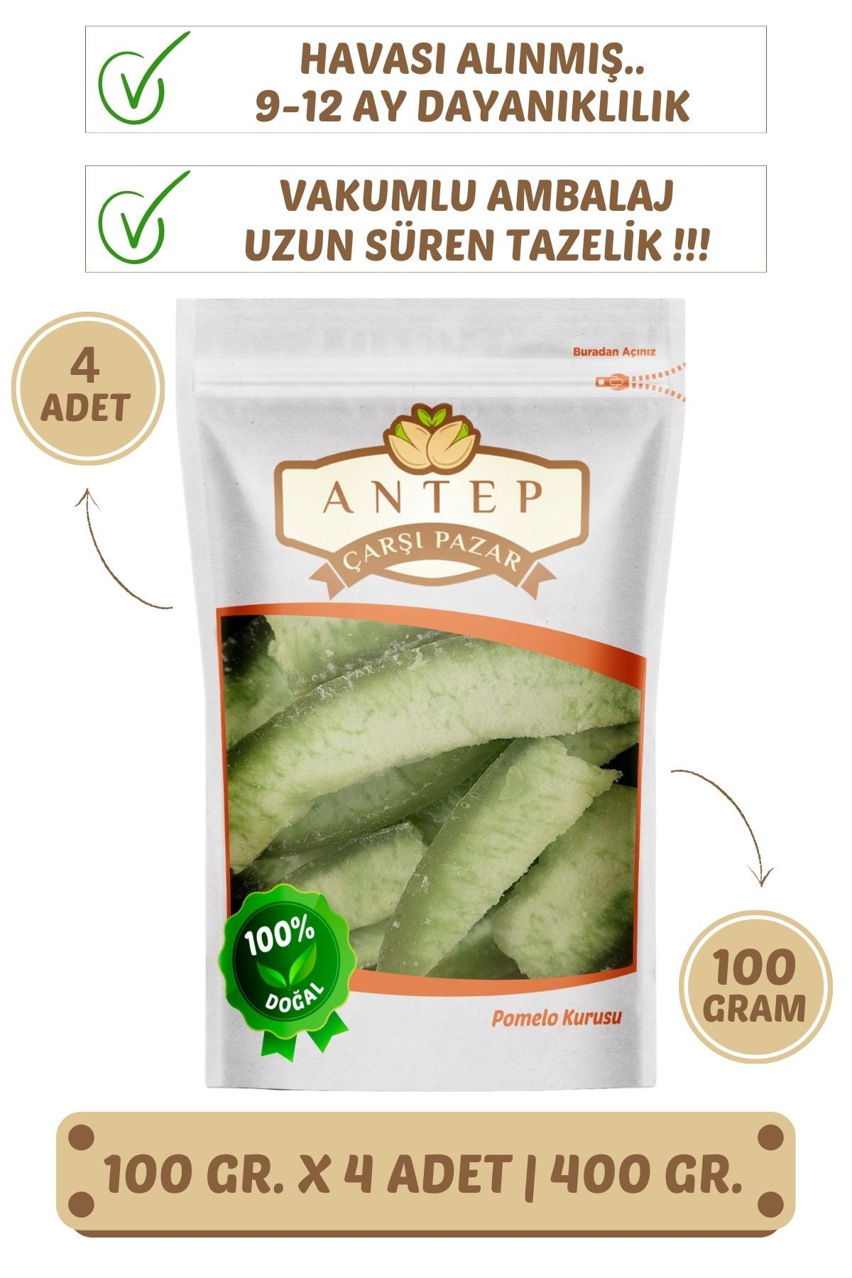 Pomelo Kurusu Meyve Kurusu | 100 Gr. X 4 Adet | VAKUMLU AMBALAJ