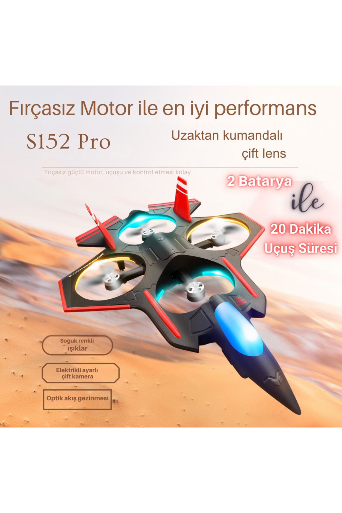 piha S152 DRONE FIRÇASIZ MOTOR 2 Batarya İle 20 Dakika Uçuş 720p HD Kamera Işıklı Drone