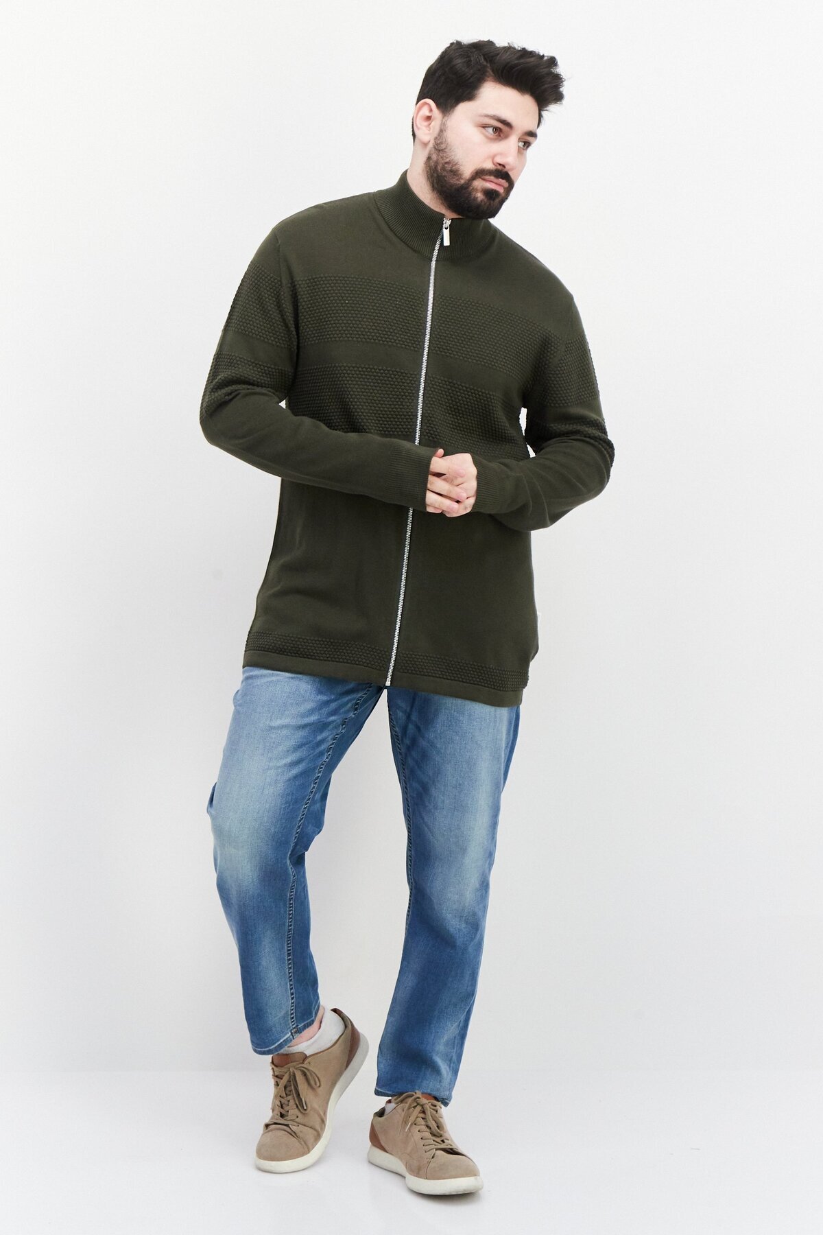 Selected Homme-سويت شيرت رجالي محبوك بأكمام طويلة وياقة عالية، لون أخضر ليلي غامق 4