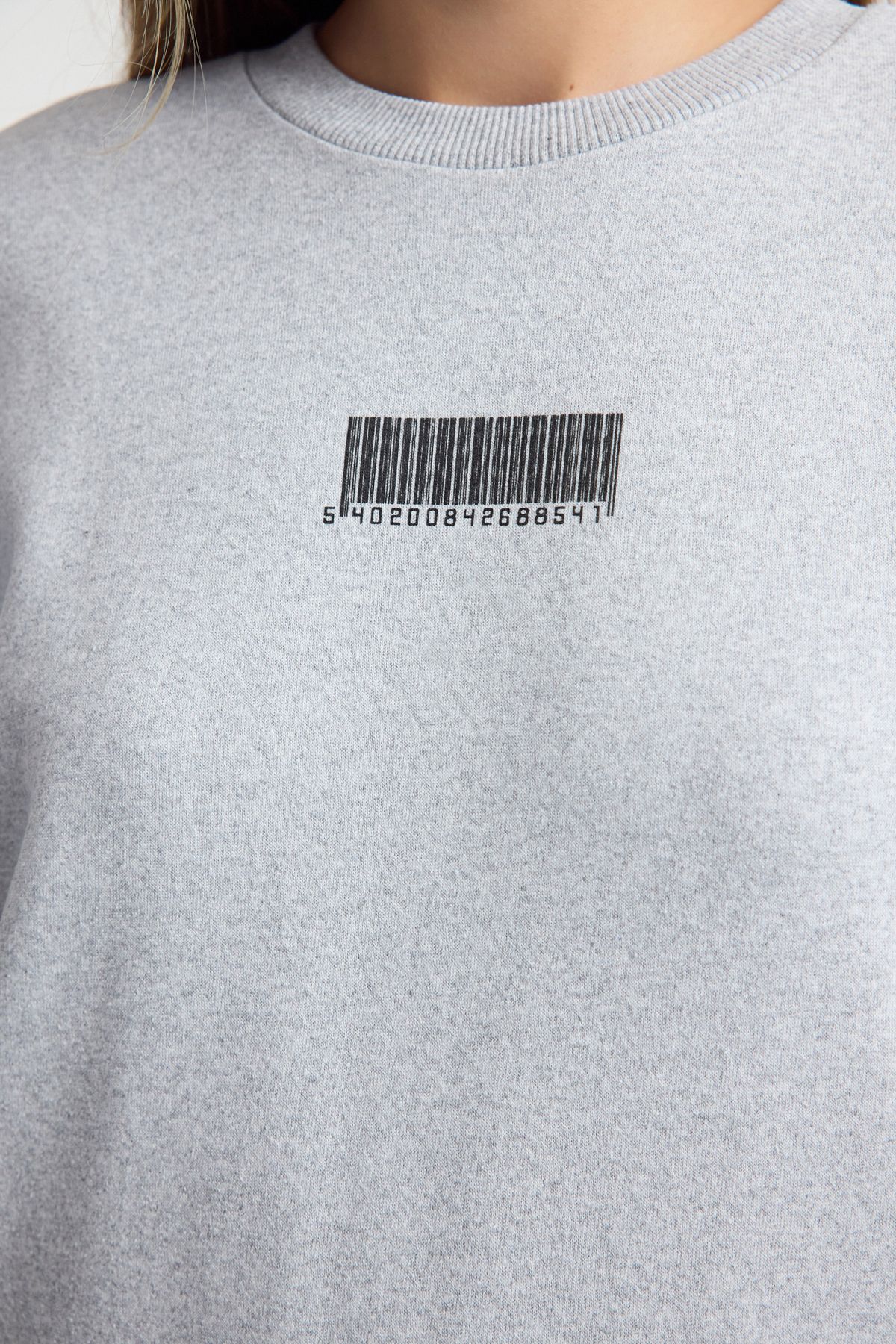 Trendyol Collection-Fleece-Sweatshirt in Grau-Melange mit minimalem Muster und dicker Innenseite – Ballonärmel 4