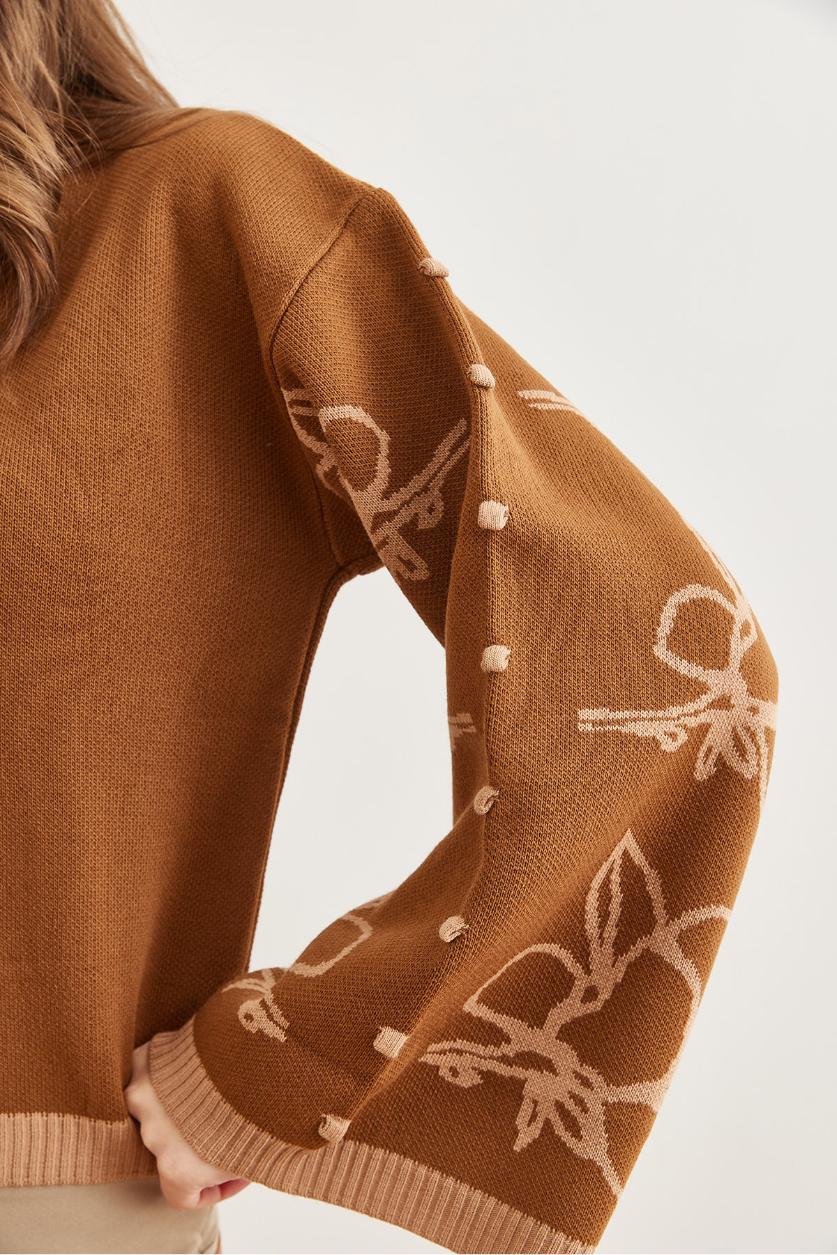 Olalook-Tan Women's Knitwear Sweater - Spanish Sleeve Pattern Kzk- 19000827 6