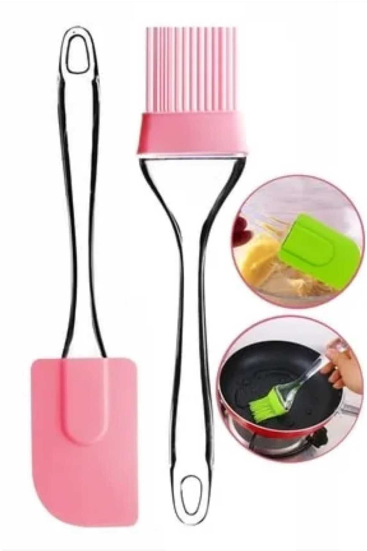 ÇEÇEN HOME (2'li Set )Akrilik Saplı Silikon Spatula -Yumurta Fırça Seti