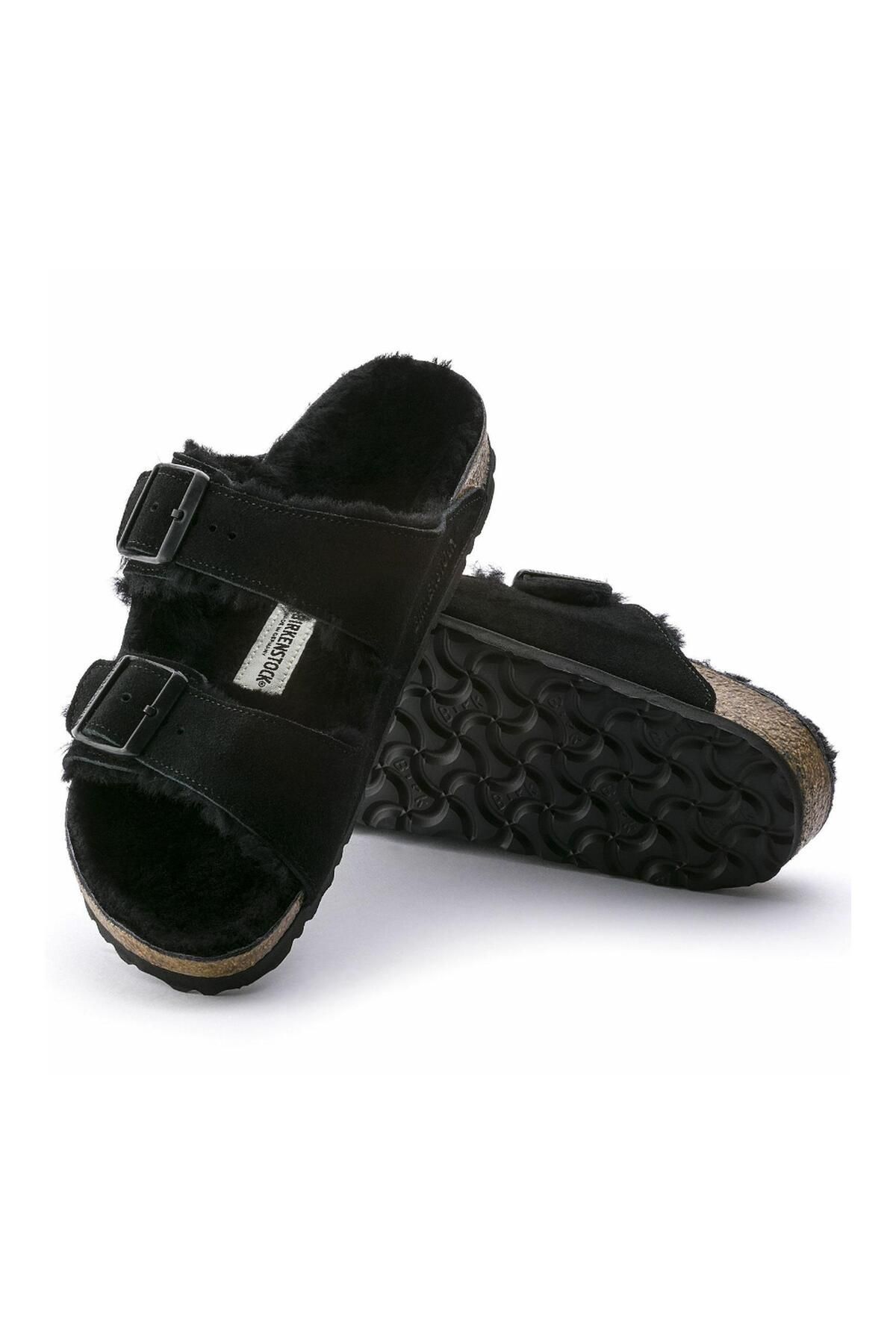 دمپایی یونیسکس مشکی چرم شرلینگ آریزونا Vl Shearling Birkenstock