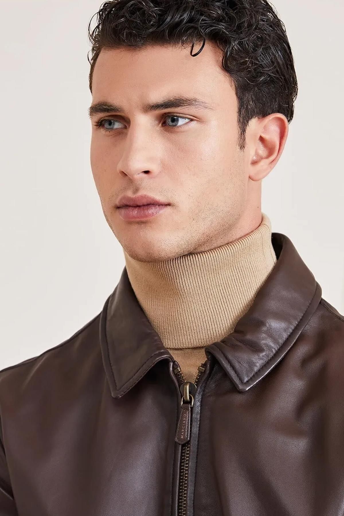 Guess brown leather jacket mens 2025