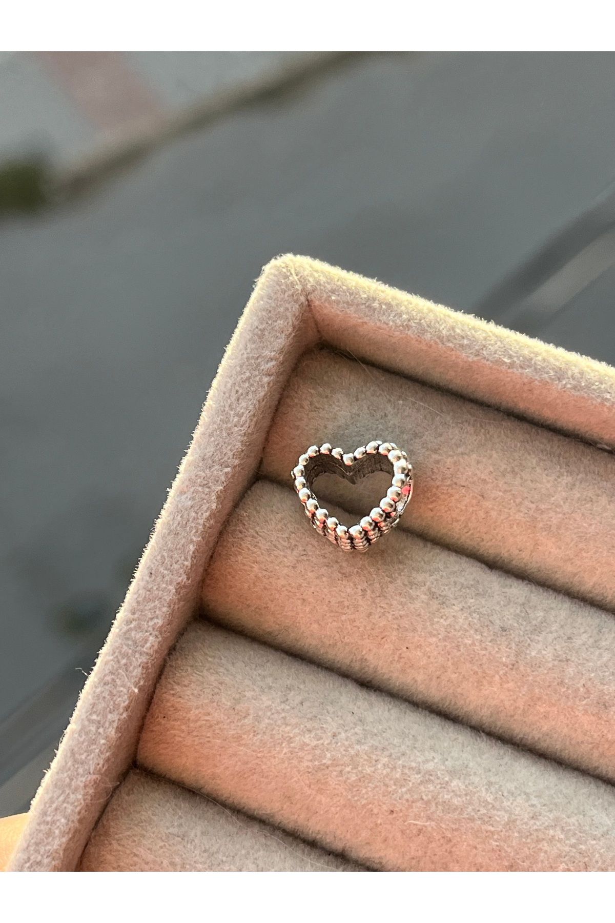 asaf Boncuklu Açık Kalp Küresi Charm | Gümüş Kaplama