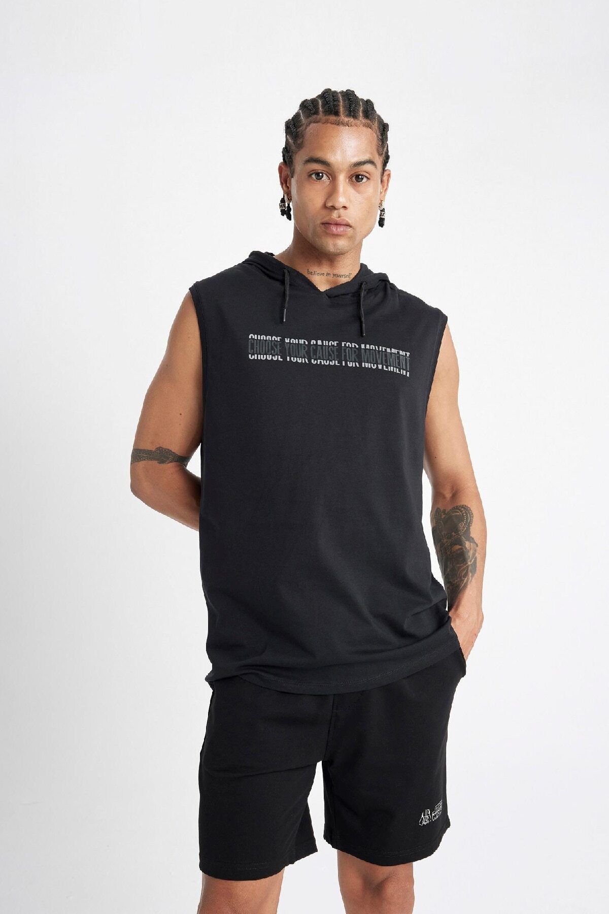 DeFacto Bluza Sportowa Z Kapturem Slim Fit Z Nadrukiem - A1819ax24hs Mężczyzna - XL