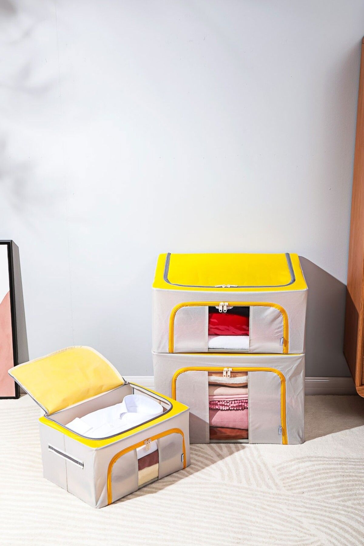 Miniso-Double Zipper Storage Holder 22L - Yellow 2